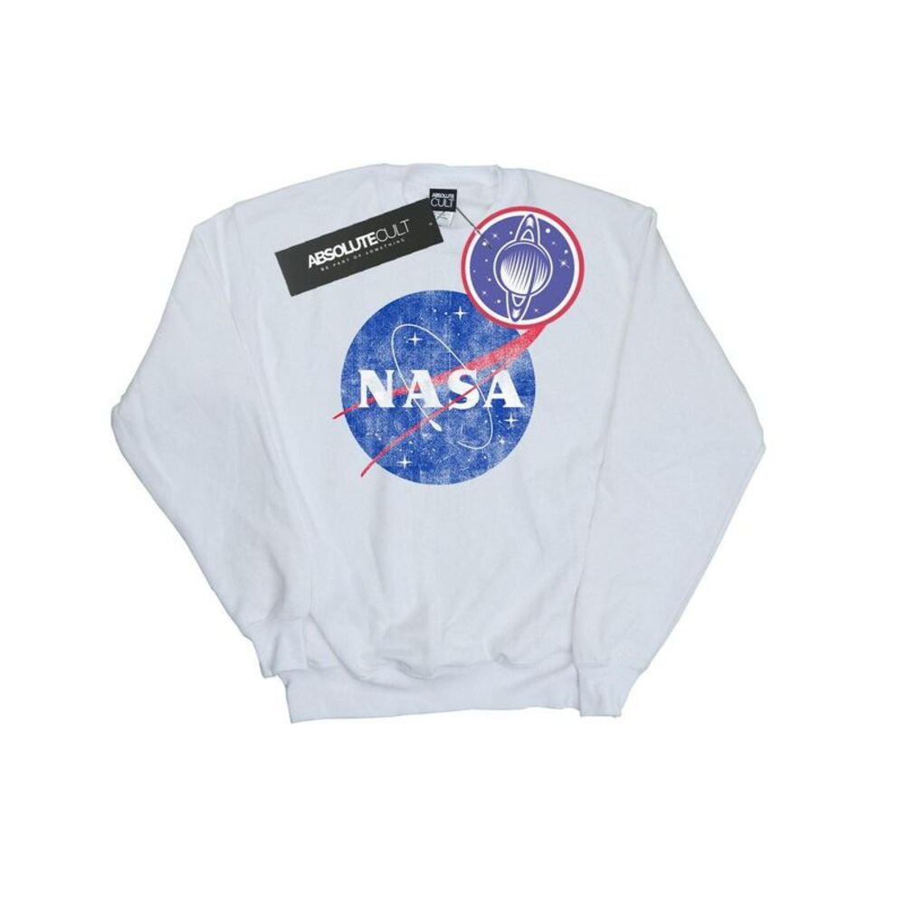 NASA Mens Classic Insignia Logo Distressed Sweatshirt / White